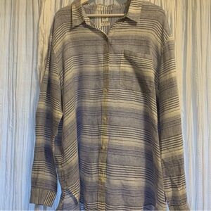 Oversize Boyfriend Linen Stripe shirt Blue and White shirt XXL